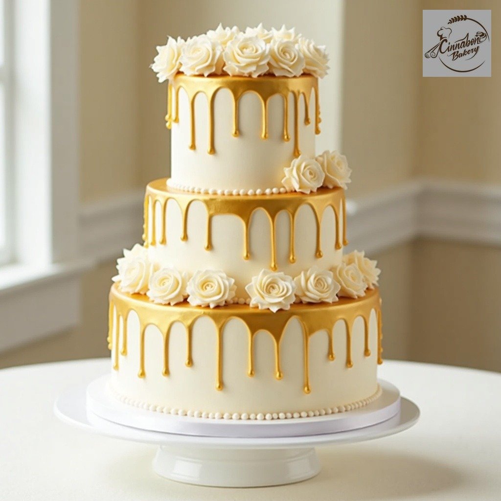 Gold Drip Three Tier Wedding Cake