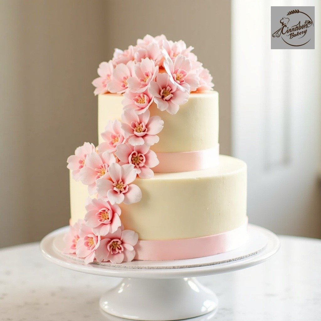 Three Tier Cherry Blossom Wedding Cake
